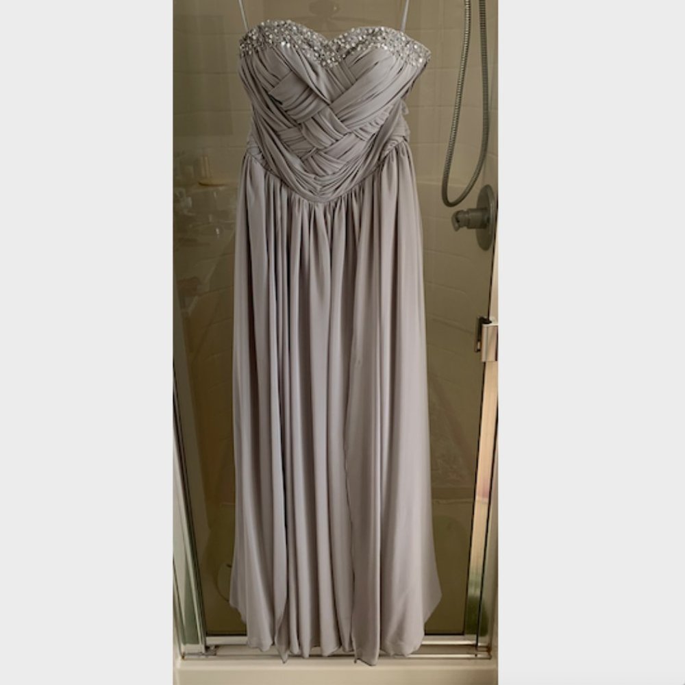 Heather Grey Chiffon Strapless Maxi Dress